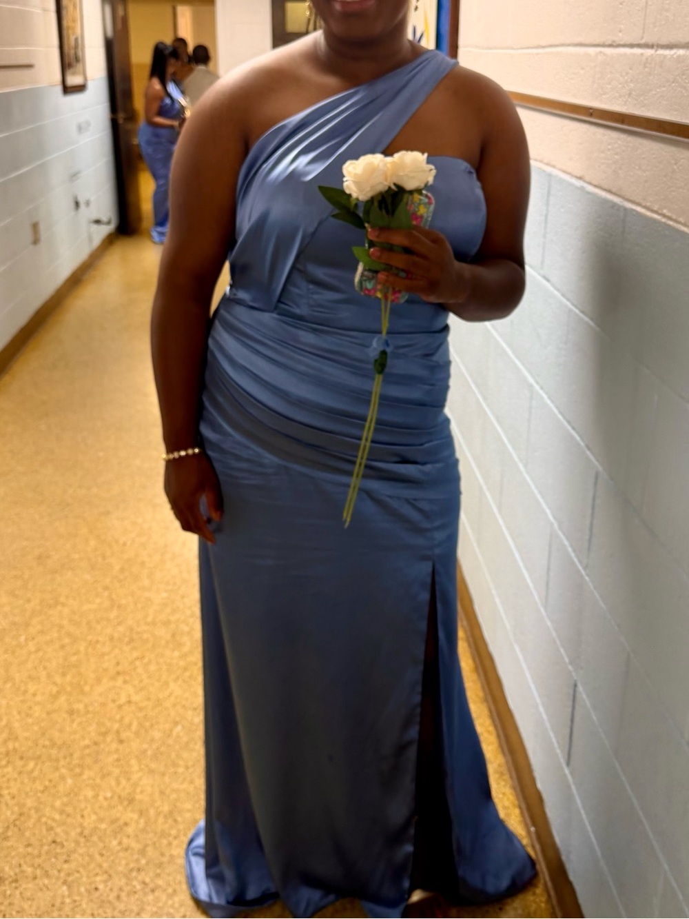 MISSACC Ruched One-Shoulder Fit & Flare Silk Like Satin Bridesmaid Dress. US 20W